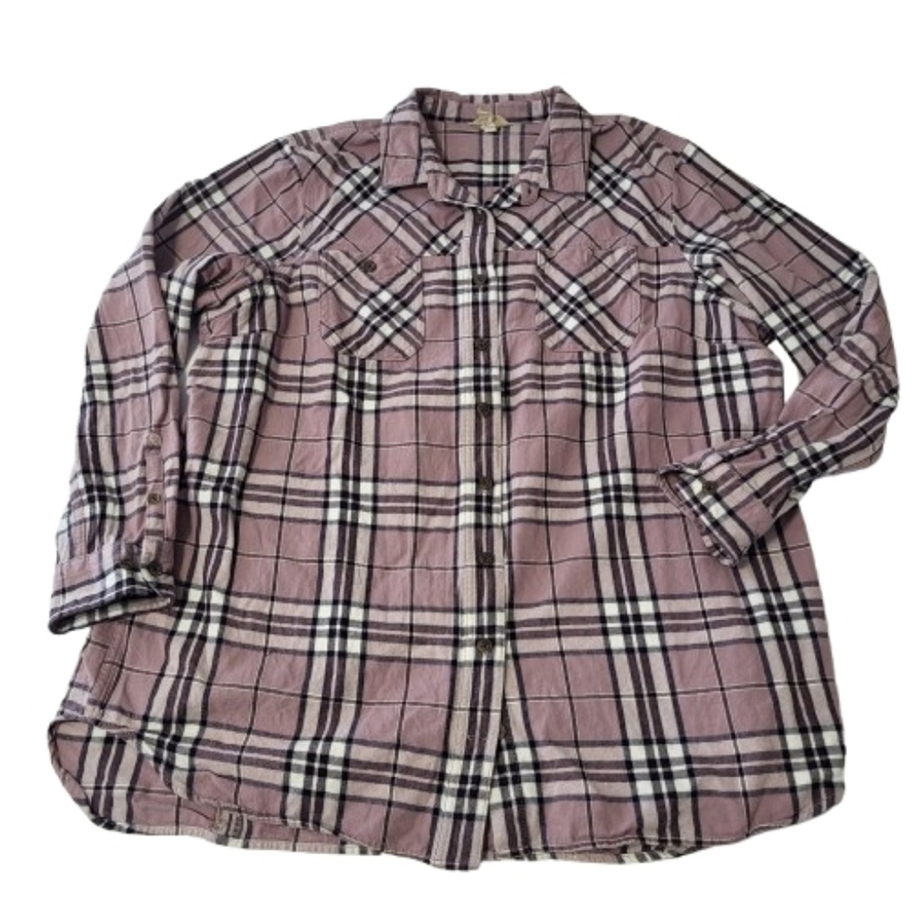 Duluth Trading Co Plaid Flannel Button‎ Long Sleeve Shirt Purple Cotton Wmn XXL